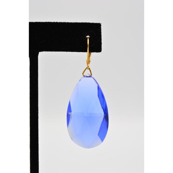 Joan Rivers Vintage Earrings Dangle Lucite Crystal Blue Chandelier Signed BinX - Picture 7 of 12